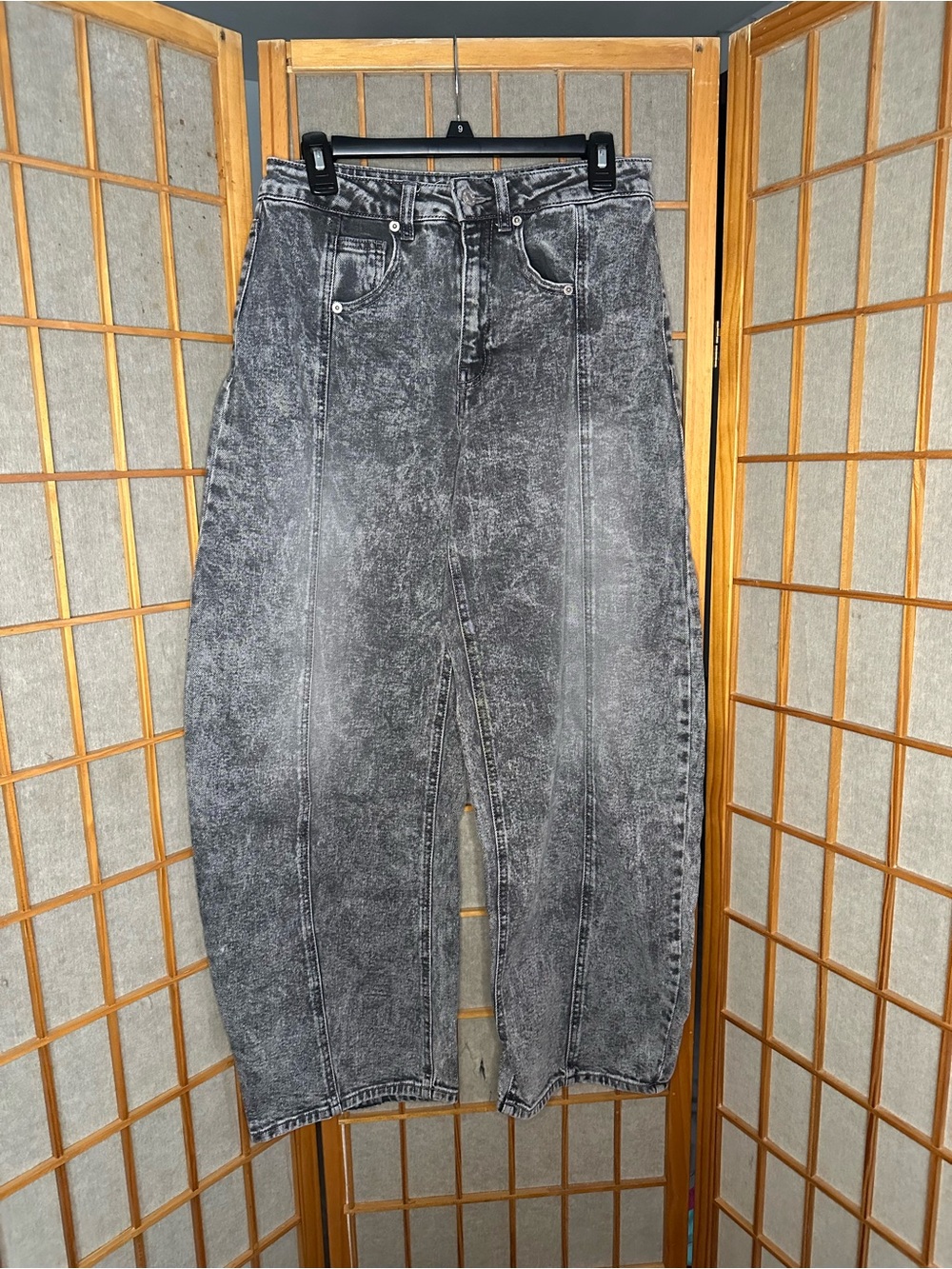 Grey Acid Wash Denim Baggy Barrel Jeans